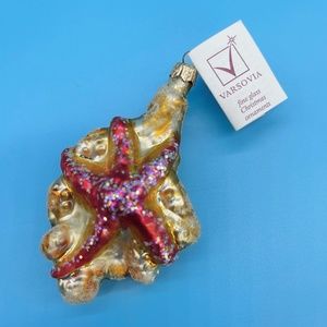 NWT Varsovia Blown Glass Ornament 4” Starfish on Coral Handmade in Poland